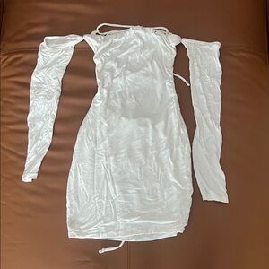 Club Wear White Off-Shoulder Dress with Criss Cross Tie Back